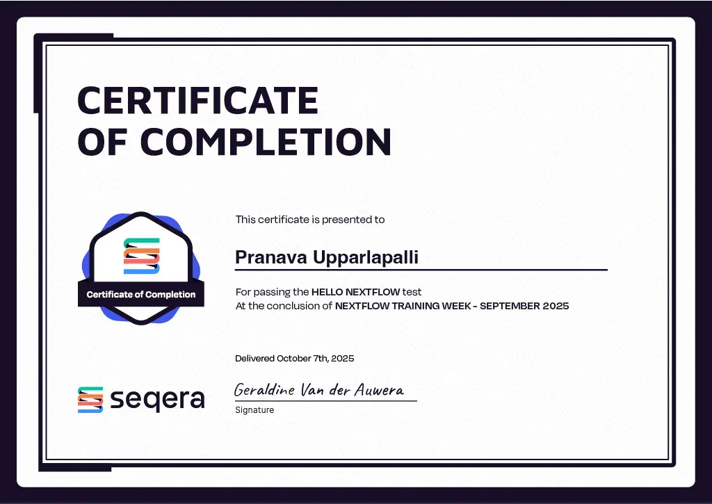 Nextflow Training Week certificate